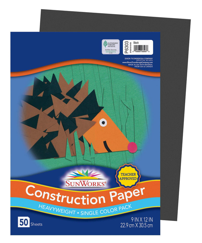 SunWorks Construction Paper, Black, 9" x 12", 50 Sheets