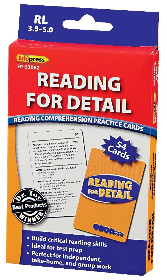Edupress Reading Comprehension Practice Cards, Reading for Detail, Blue Level (EP63062)