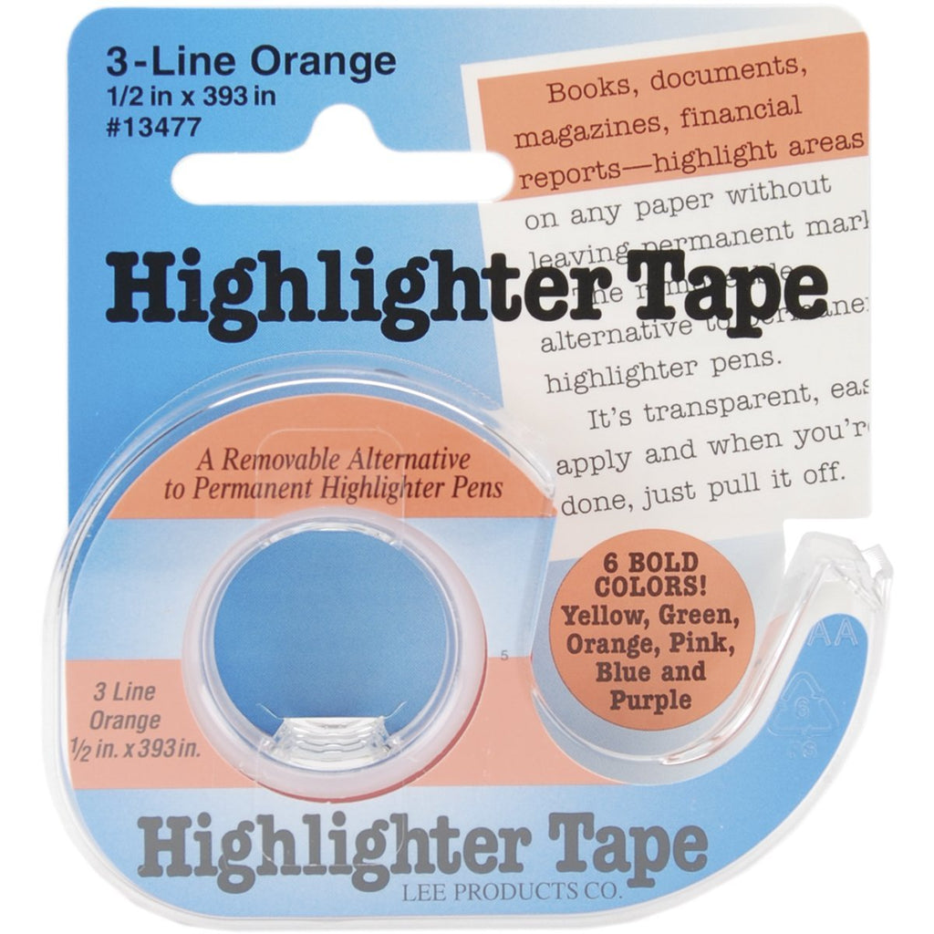 Lee Removable Highlighter Tape, 1/2" Wide x 393" Long, with Refillable Dispenser, Orange (13477)