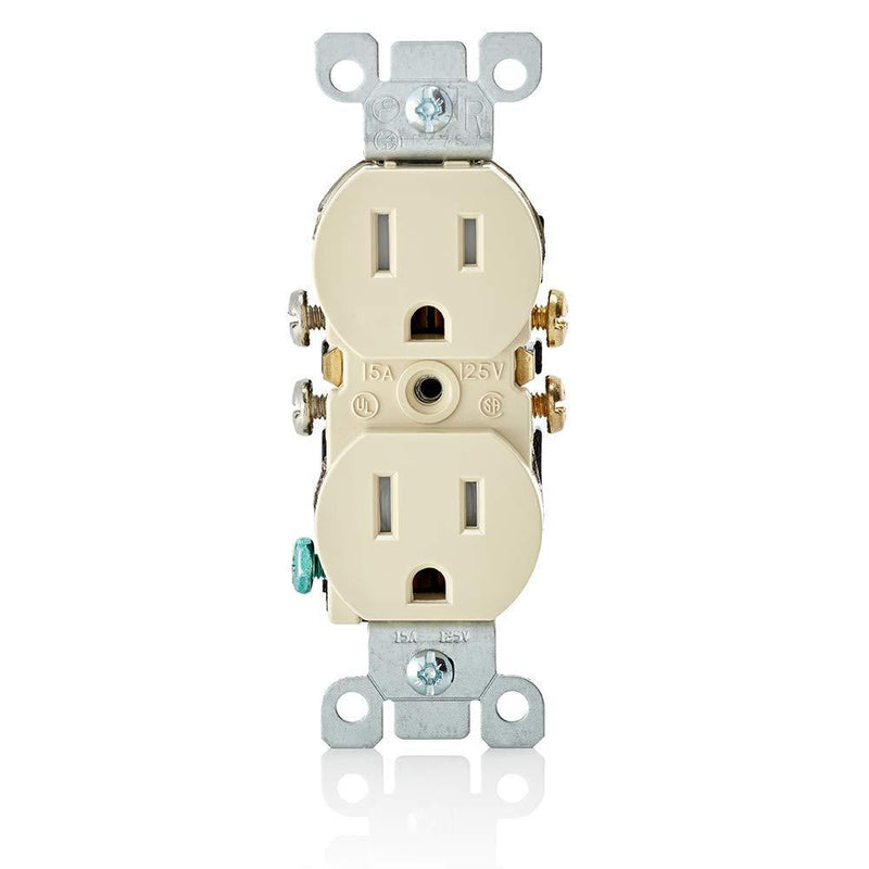 Leviton T5320-I Straight Blade Tamper Resistant Duplex Receptacle, 125 V, 15 A, 2 Pole, 3 Wire, 1 Pack, Ivory