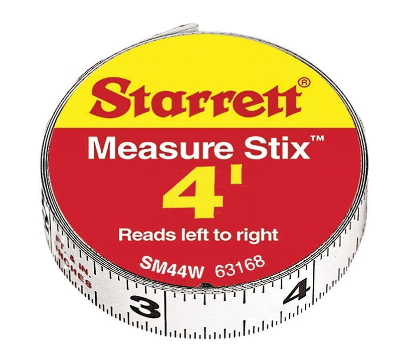Starrett 63168 SM44W Steel Tape Measure with Adhesive Back, 1/2-Inch x 4' 1/2" x 4' English (Left-to-Right)