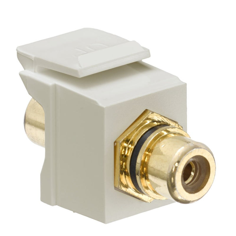 Leviton 40830-BIE QuickPort RCA Jack Connector, Black Stripe, Ivory