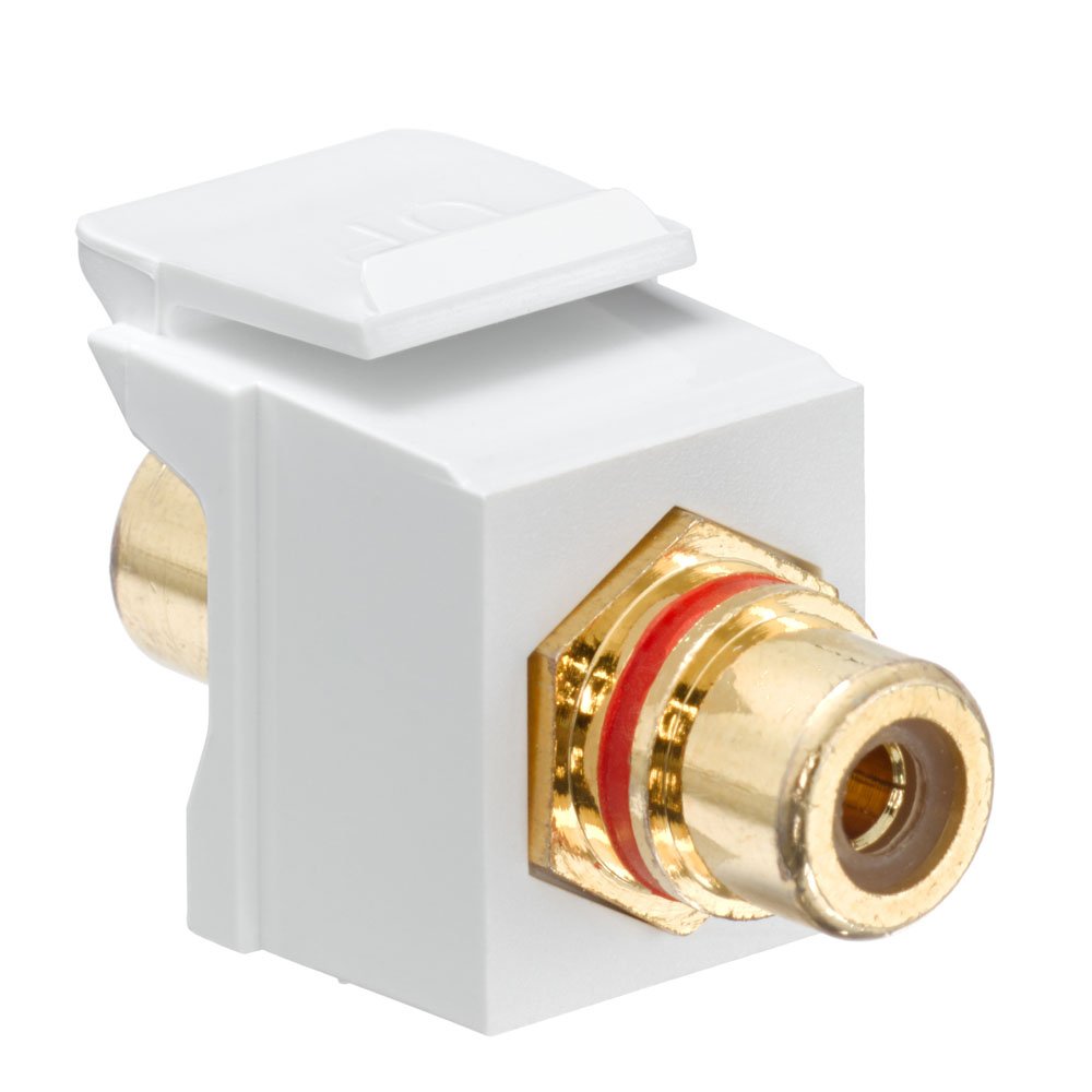 Leviton 40830-BWR QuickPort RCA, Gold-Plated Connector with Red Stripe, White