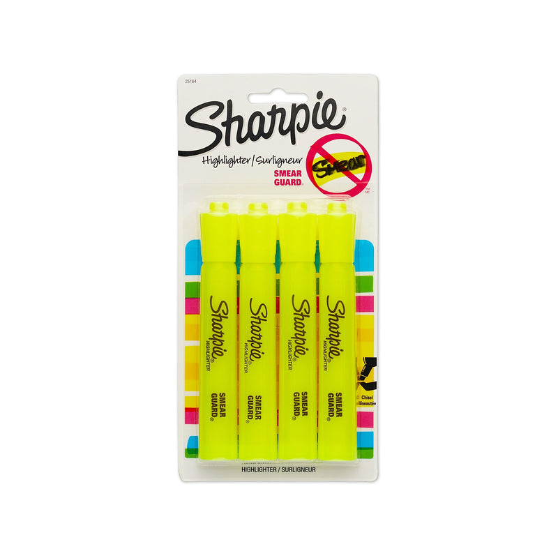 Sharpie Tank Style Highlighters, Chisel Tip, Fluorescent Yellow, 4 Count