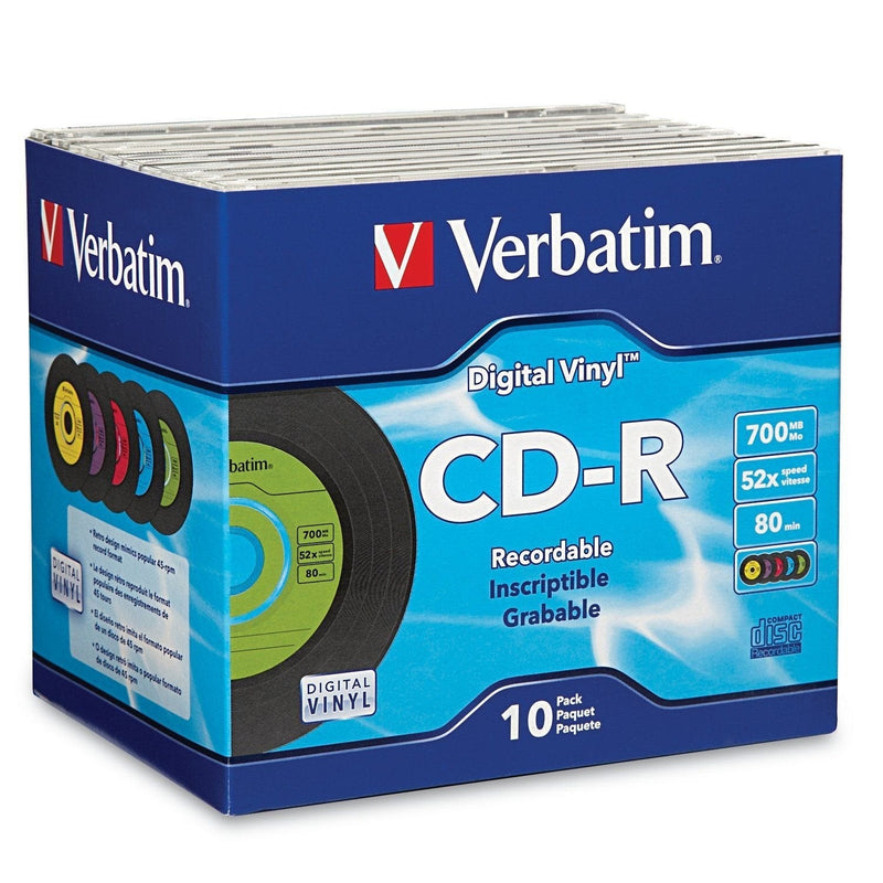 Verbatim CD-R 80min 52X with Digital Vinyl Surface - 10pk Slim Case - 94439 10 Discs - Slim Case Branded