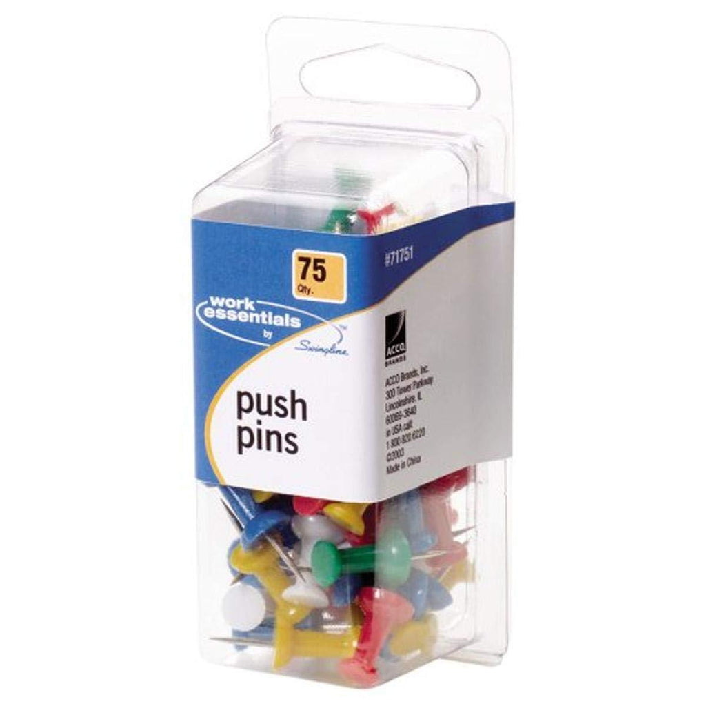 Swingline Work Essentials Push Pins, Assorted Colors, 75 Count (S7071751)