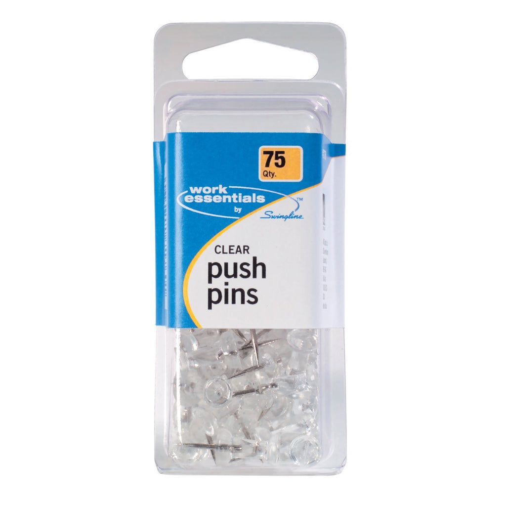 Swingline Work Essentials Push Pins, 75 per Pack, Clear (S7071760)