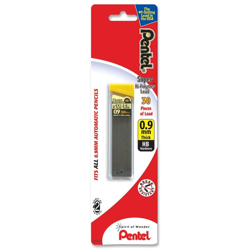 Pentel Super Hi-Polymer Lead Refill , 0.9 mm Thick, HB, 30 Pieces of Lead (C29BPHB)