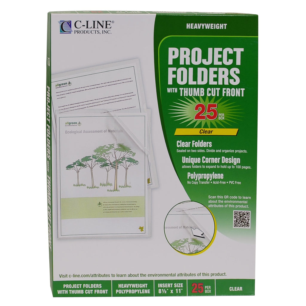 C-Line Biodegradable Poly Project Folders, Reduced Glare, Clear, 8.5 x 11 Inches, 25 per Box (62627)