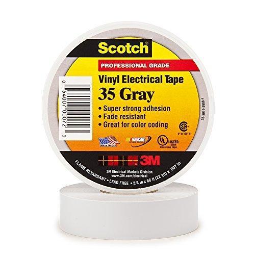 3M Scotch 35 Polyvinyl Chloride Color Coding Electrical Tape, 0 to 221 Degree F, 1250V/mil Dielectric Strength, 66' Length x 3/4" Width, Gray