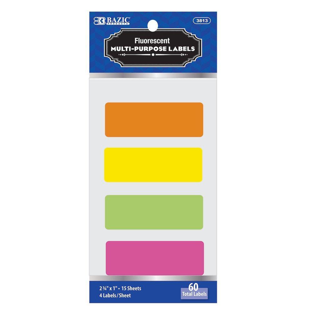 BAZIC 2 3/4" X 1" Fluorescent Multipurpose Label (60/Pack) Assorted Color 1 Unit