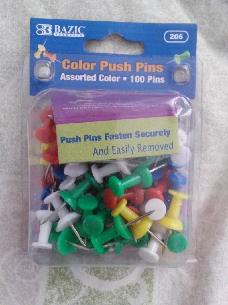 BAZIC Push Pins, Assorted, 100 Per Pack