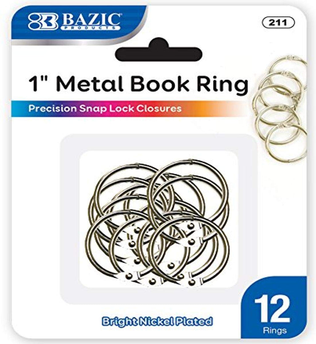 BAZIC 1" Metal Book Rings (12/Pack), 1-Pack Silver