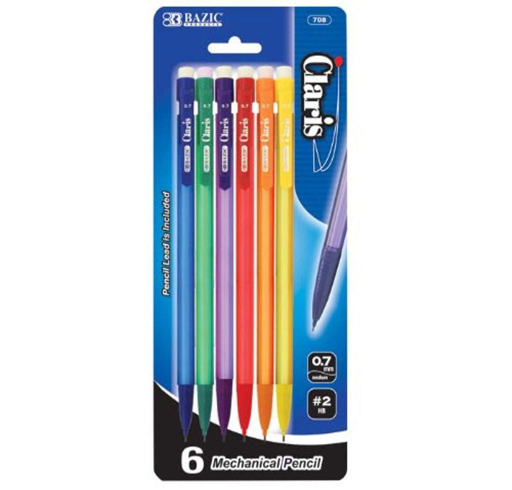 BAZIC Claris 0.7mm Mechanical Pencil (5/Pack) Red/Blue/Purple/Yellow 5 Per Pack