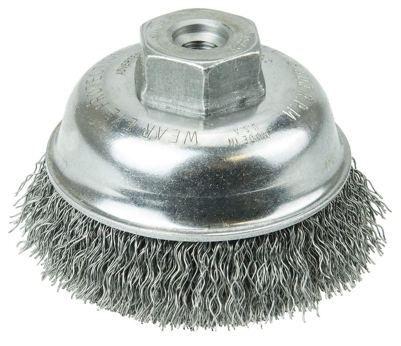 Weiler 13178 3-1/2" Crimped Wire Cup Brush, 0.014" Steel Fill, 3/8"-24 UNF Nut, Made in The USA 3-1/2" Dia .014" Wire Size x 7/8" Trim Length