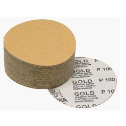 Mirka 23-332-080 5" Bulldog Gold (No-Hole) 80 Grit PSA Sanding Discs - 100 Discs per Box