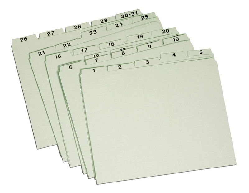 Globe-Weis/Pendaflex Pressboard File Guides, Vertical, Letter Size, 1-31 Index, Light Green, (31PX91)