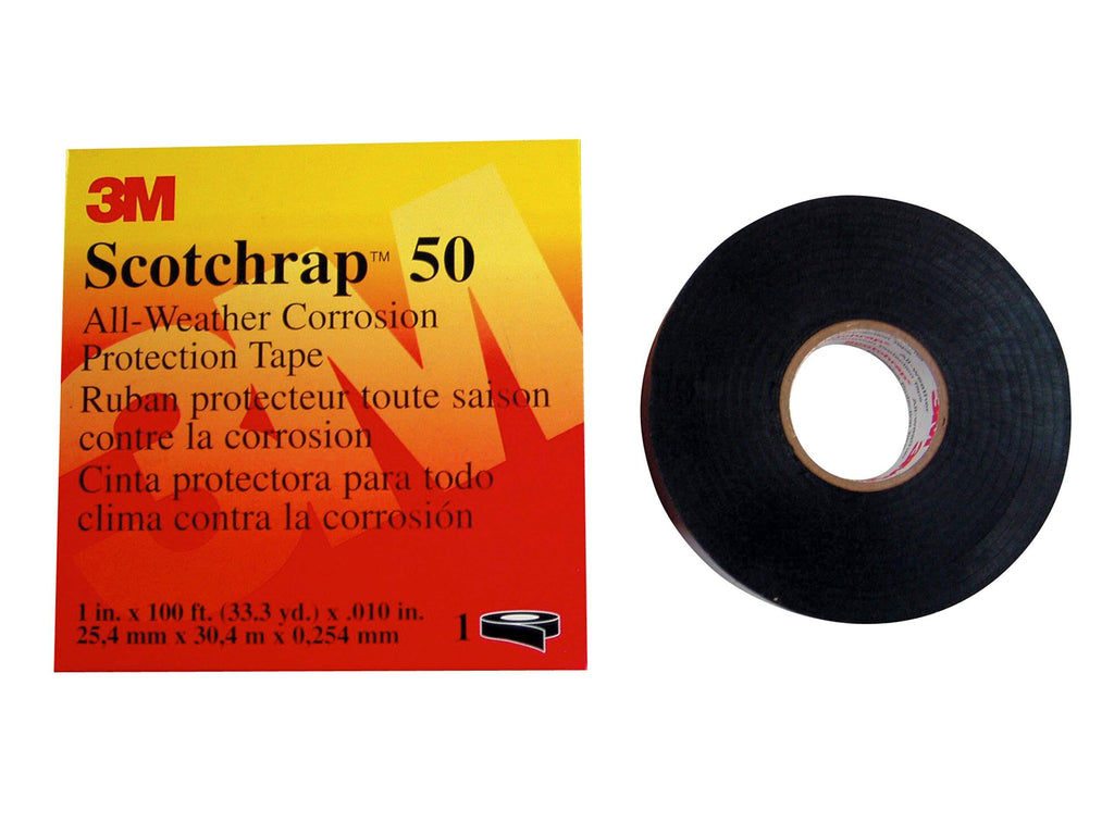 3M 80014000469 Scotchrap Vinyl Corrosion Protection Tape 50, Unprinted, 1 in x 100 ft, Black, 1 roll/Carton