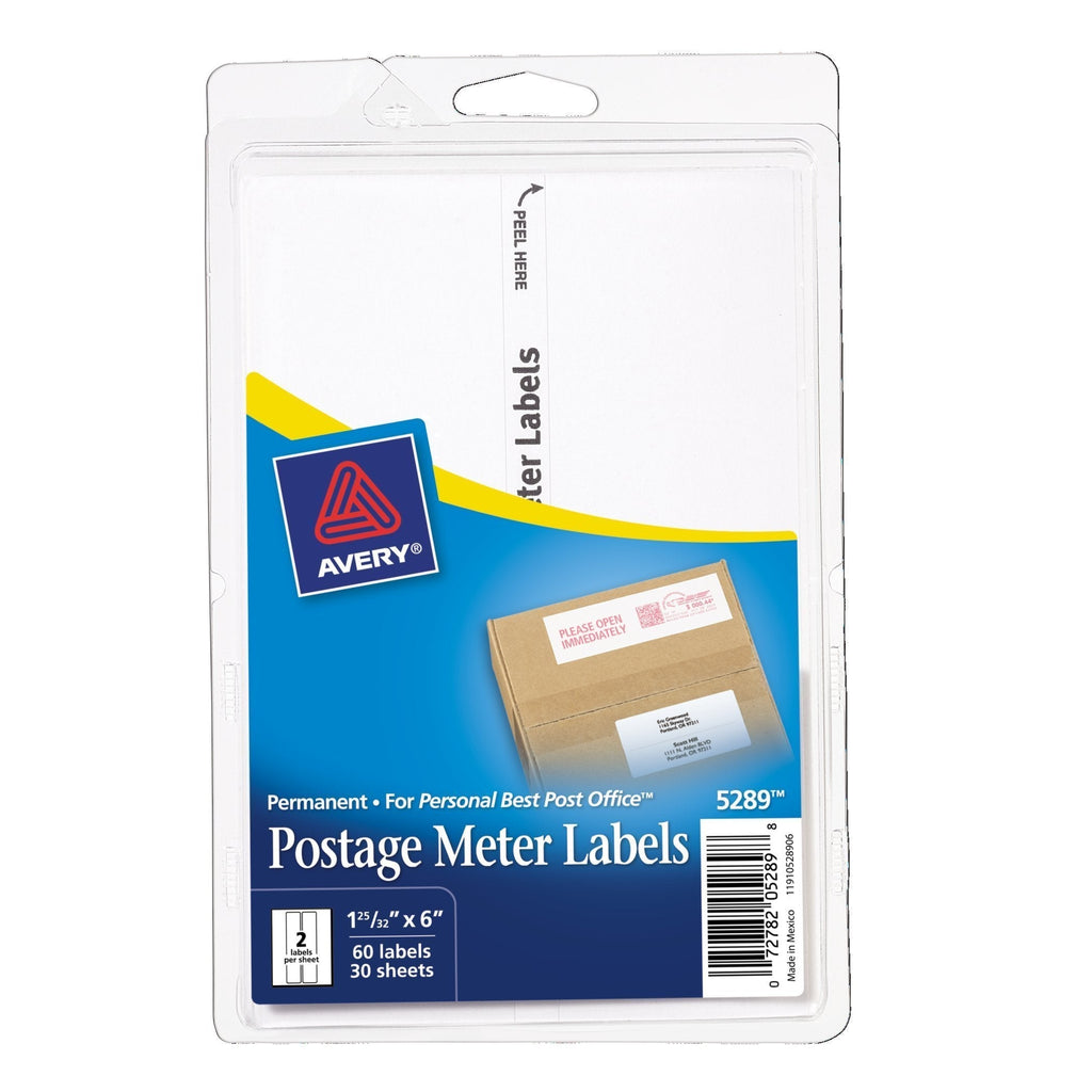 AVERY Postage Meter Labels for Personal Post Office 1-25/32 x 6, Pack of 60 (5289), White 1 3/16" x 6"