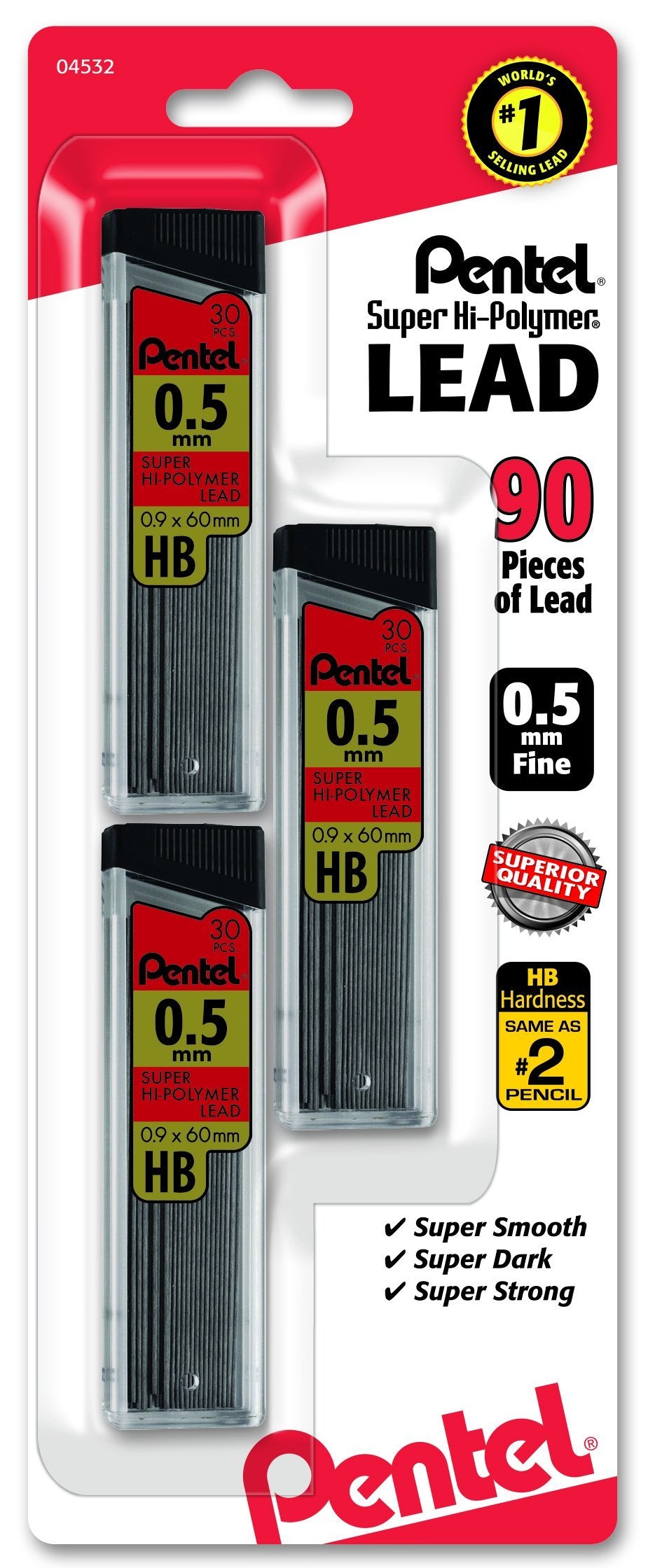 Pentel Super Hi-Polymer Lead Refills, 0.5 mm, 90 Pieces (C25BPHB3-K6),Gray