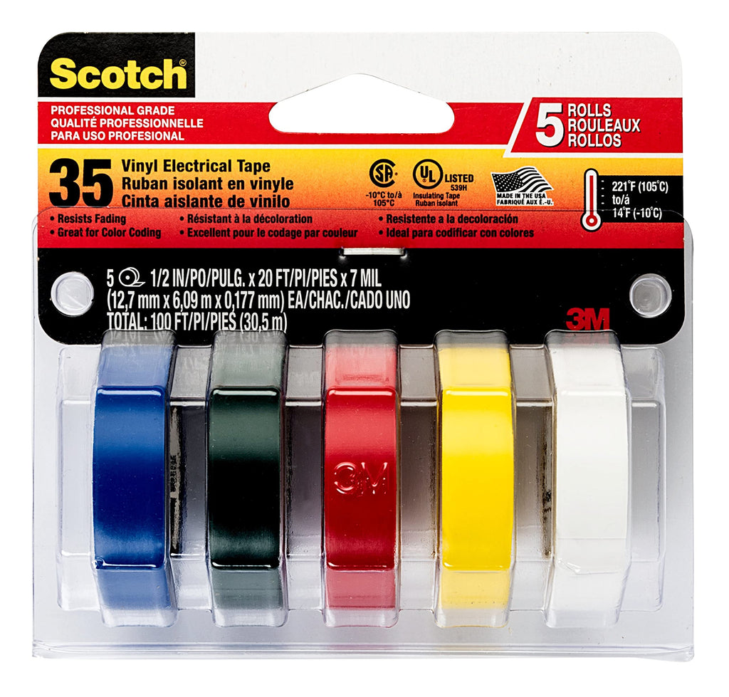 3M Scotch #35 Electrical Tape, Multi-Color Value Pack (10457NA), 5 Rolls 1 Pack