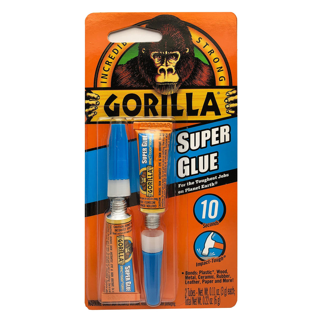 Gorilla Super Glue, Two 3 Gram Tubes, Clear, (Pack of 1) 2 Tubes