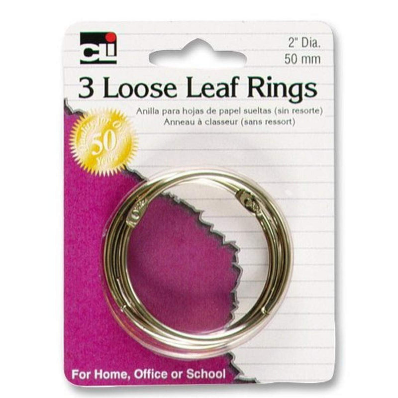 Charles Leonard Loose Leaf Rings with Snap Closure, Nickel Plated, 2 Inch Diameter, 3-Pack (65020) 3/Card 2 Inch Dimater