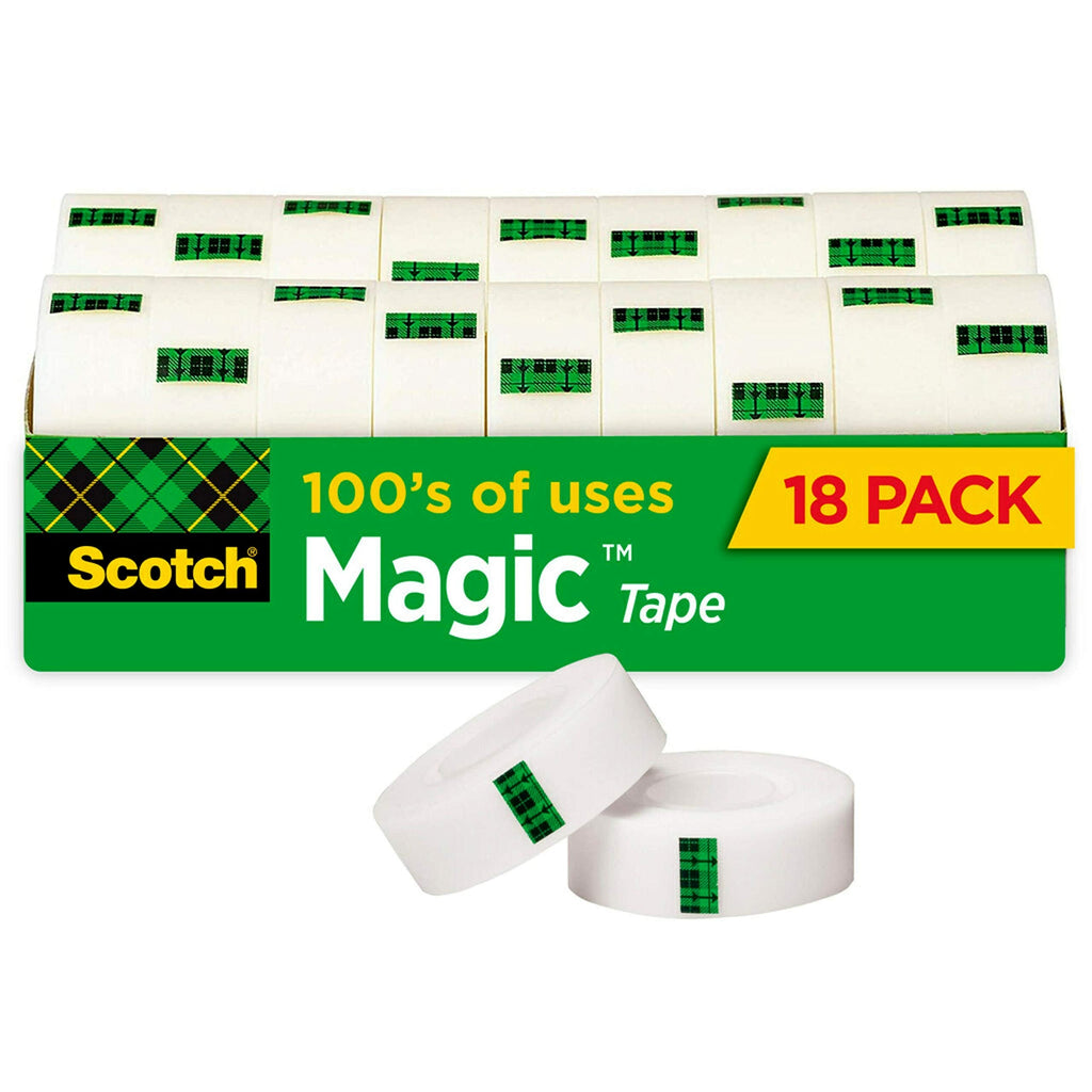 Scotch Magic Tape, 18 Rolls, Numerous Applications, Invisible, Engineered for Repairing, 3/4 x 1000 Inches, Boxed (810K18CP)