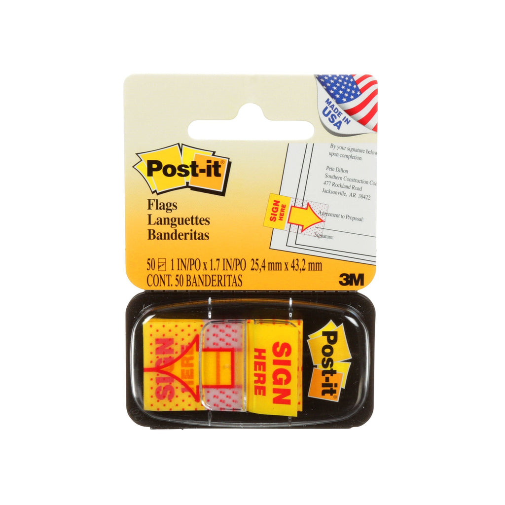 Post-it Message Flags Value Pack, "Sign Here", Yellow, 1 in. Wide, 50/Dispenser, Pack of 24, (680-9-24) 1200 Flags Yellow "Sign Here"