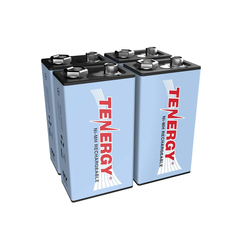 Tenergy 9V NiMH Battery, High Capacity 250mAh Rechargeable 9 Volt Batteries for Smoke Detector/Alarms, TENS Unit, Metal Detector, and More (4 Pack) 4 Pack