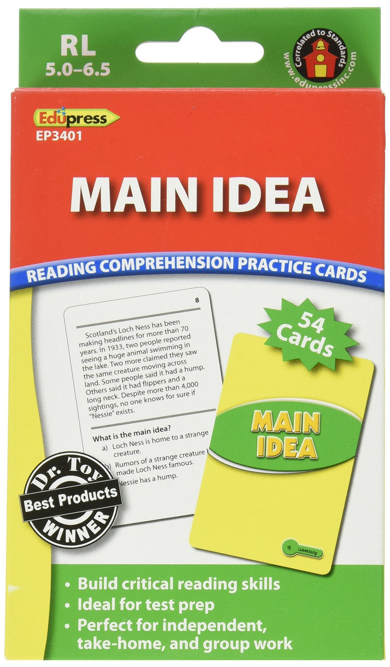 Edupress Reading Comprehension Practice Cards, Main Idea, Green Level (EP63401)