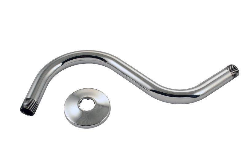 Westbrass 1/2" IPS x 8" S-Shaped Shower Arm and Flange, Polished Chrome, D303-81-26