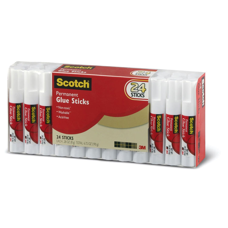 Scotch MMM600824S Permanent Glue Stick (Pack of 24), Clear