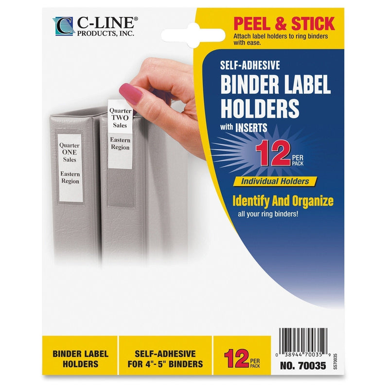 CLI70035-C-Line 70035 - Self-Adhesive Ring Binder Label Holders, Top Load, 2 1/4 x 3, Clear, 12/Pack