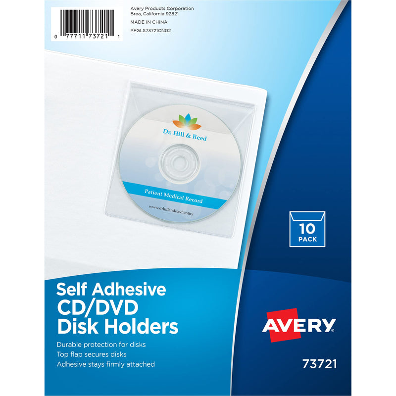 Avery Clear Self-Adhesive CD/DVD Storage Pages, Top Load with Flap, Pack of 10 (73721)