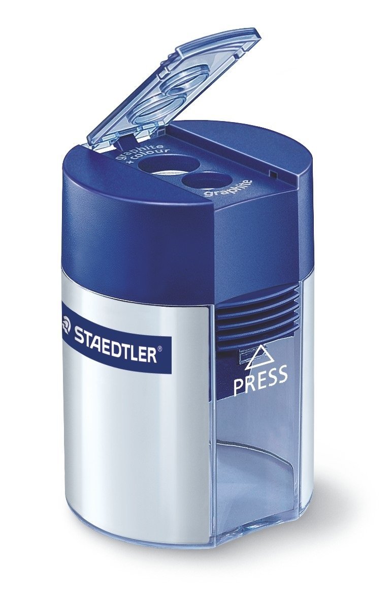 Staedtler 512 001 ST Double-hole Tub Pencil Sharpener 1-2/3 L x 2-1/4 W x 1-2/3 H in Silver/Blue