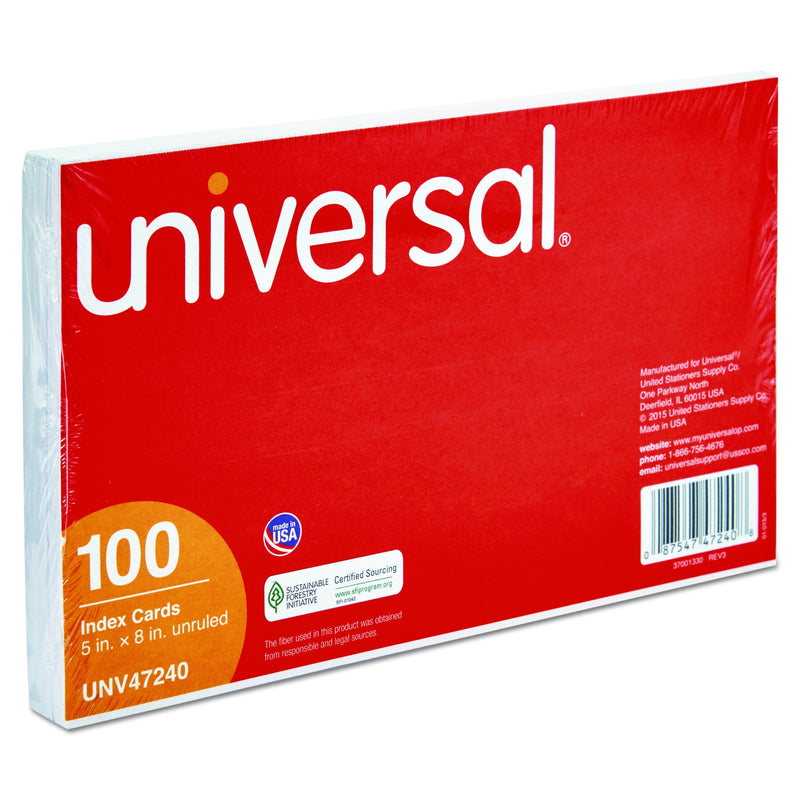 Universal Unruled Index Cards, 5" x 8", White, 100/Pack (47240)