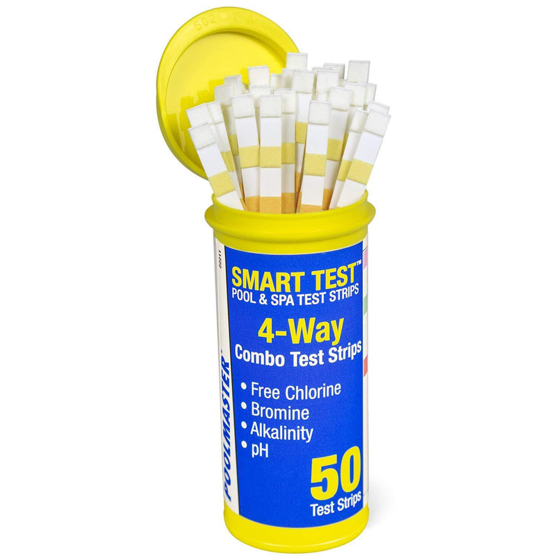 Poolmaster 22211 Smart 4-Way Swimming Pool and Spa Water Chemistry Test Strips, 1 Pack, Made in the USA, White and yellow 4 Way Test Strips