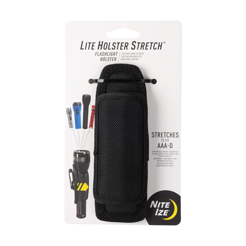 Nite Ize Lite Holster Stretch, Expandable, Secure Flashlight Holder With Belt Clip, Universal Sizing,N00874-BRK,Black Black