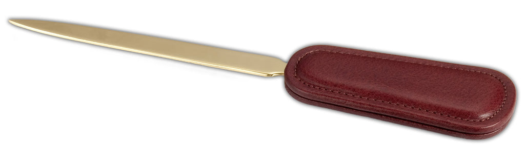 Dacasso Mocha Leather Gold Blade Letter Opener