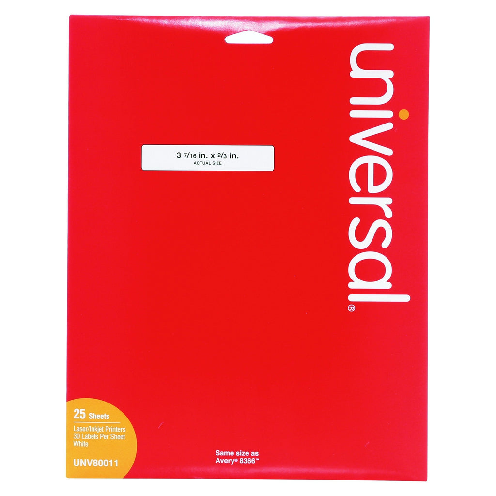 Universal Laser Printer File Folder Labels, 3-7/16" x 2/3", White, 750/Box (80011) 3-7/16" x 2/3"