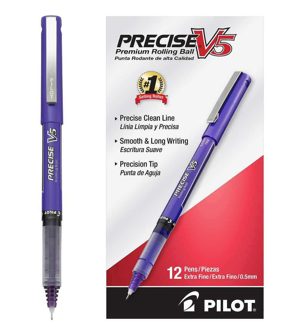 PILOT Precise V5 Stick Liquid Ink Rolling Ball Stick Pens, Extra Fine Point (0.5mm) Purple Ink, 12-Pack (25106) Pack of 12