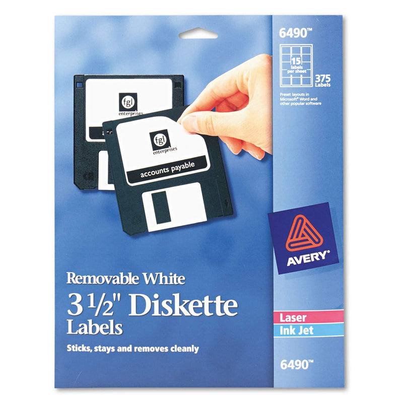 Avery Diskette Label - 3.5" Length - 15/Sheet - Removable - 375 / Box - White