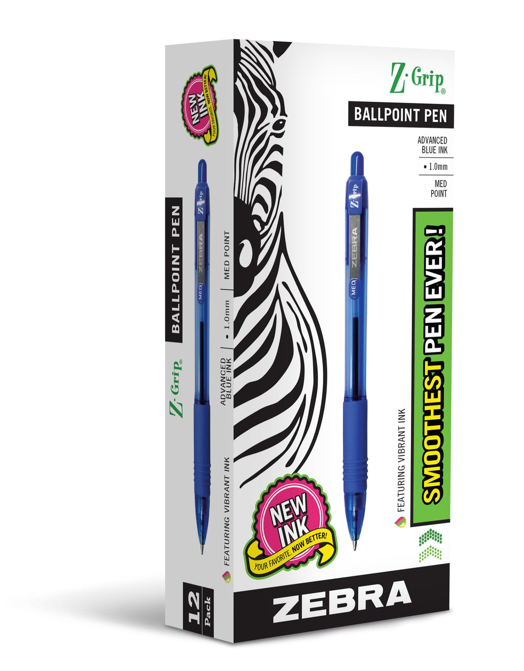 Zebra Pen Z-Grip Retractable Ballpoint Pen, Medium Point, 1.0mm, Blue Ink, 12-Count (22220) 12-Pack