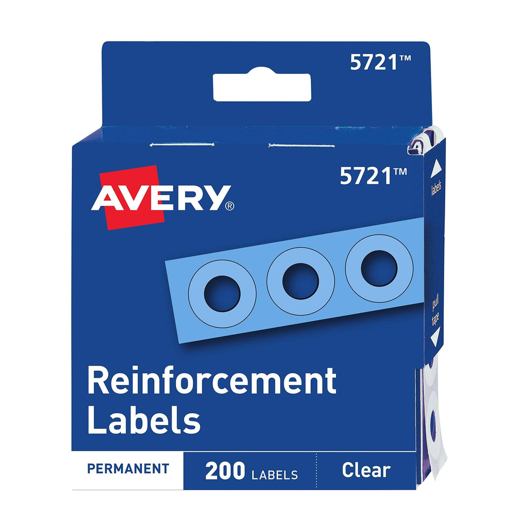 AVERY Clear Self-Adhesive Reinforcement Labels, Round, Pack of 200 (5721) 200 to 249