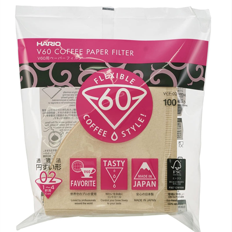 Hario V60 Paper Coffee Filters, Size 02, Natural, Tabbed 100 count