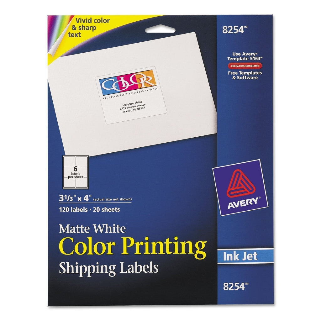 Avery 8254 Vibrant Color-Printing Shipping Labels, 3 1/3 x 4, Matte White, 120/Pack