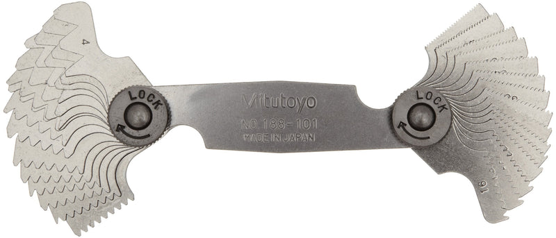 Mitutoyo 188-101, Whitworth Screw Pitch Gage, 4 to 42 TPI, 30 Leaves