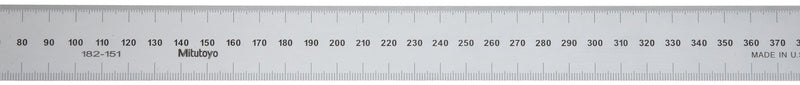 Mitutoyo 182-151, Steel Rule, 450mm (1mm, 0.5mm), 3/64" Thick X 30mm Wide, Satin Chrome Finish Tempered Stainless Steel