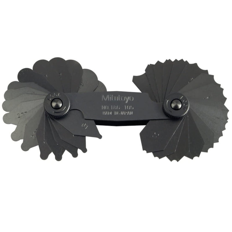 Mitutoyo - 504-186-105 186-105, Radius Gage Set, 17 Pairs of Leaves, 1mm to 3mm by 0.25mm, 3.5mm to 7mm by 0.5mm